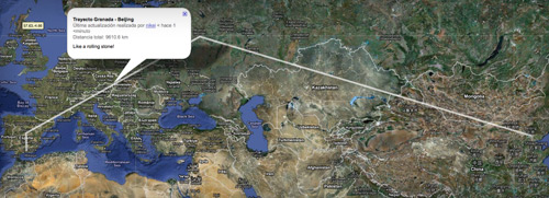 Haz click en el mapa para ver la ruta Granada - China 9000 km.